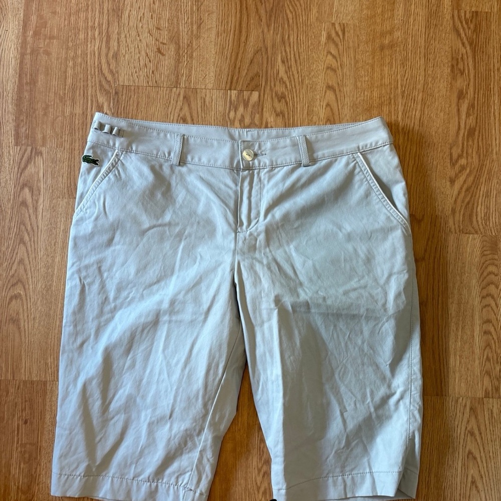 Lacoste Tan Flat Front Shorts Lightweight Cotton Blend